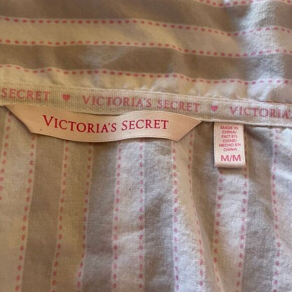 Victorias Secret Medium Long Sleeve Button Up Pajama Top Grey Pink - Picture 8 of 8